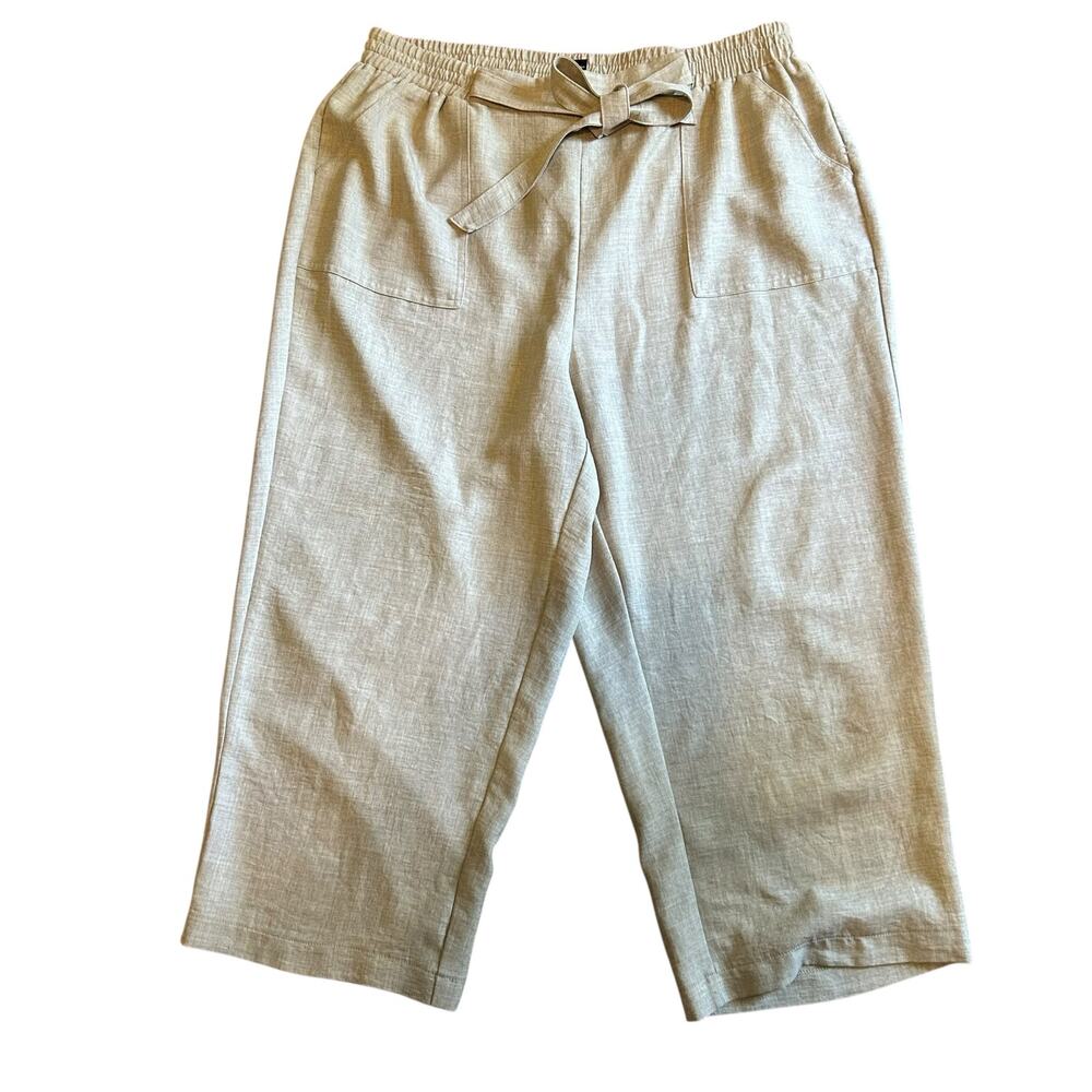SOHO Apparel Crop Wide Leg Pants Beige SZ 2X Pull On Elastic Waist Casual Office